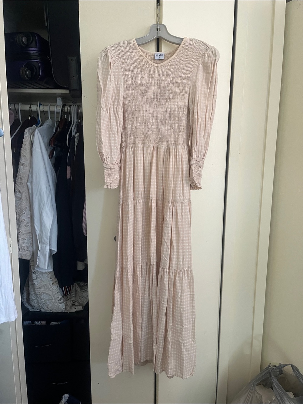 Blank NYC Pale Blush Smocked Tiered Maxi Dress